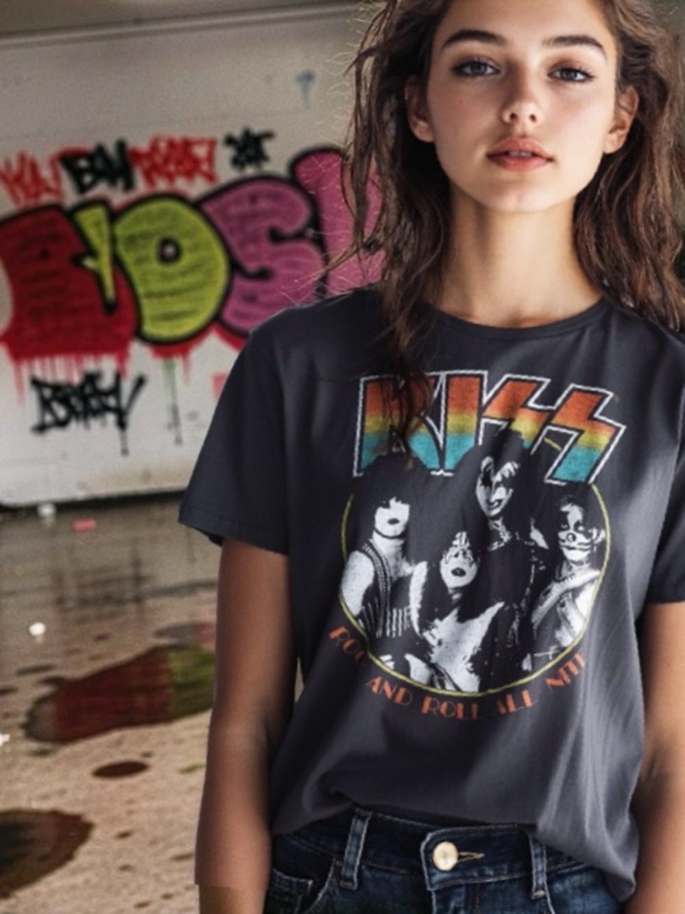 KISS Rock & Roll All Nite Classic Logo Graphic 100% Cotton Band Concert Tshirt